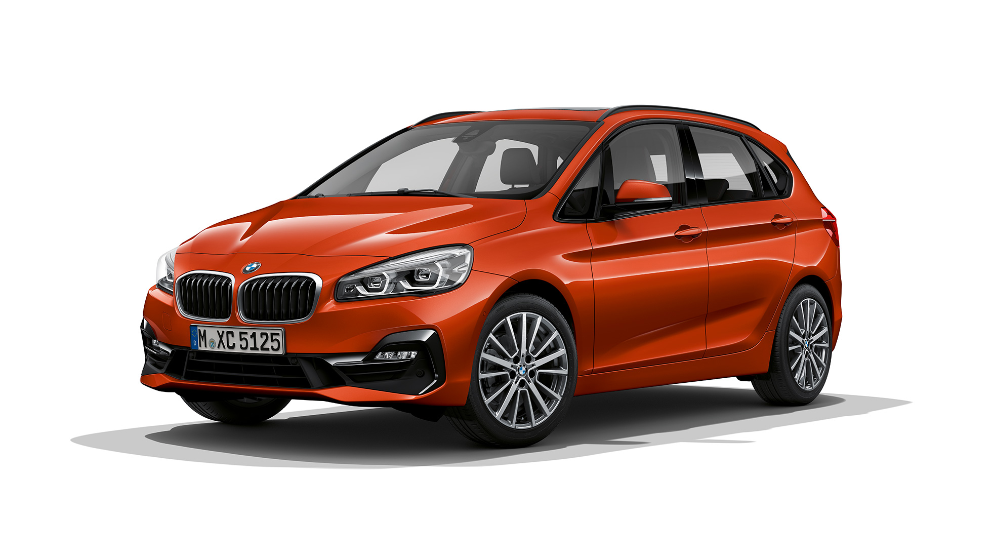 BMW Serie 2 Active Tourer Acabado Sport 220i F45 2018 Sunset Orange metalizado, vista de tres cuartos frontal 